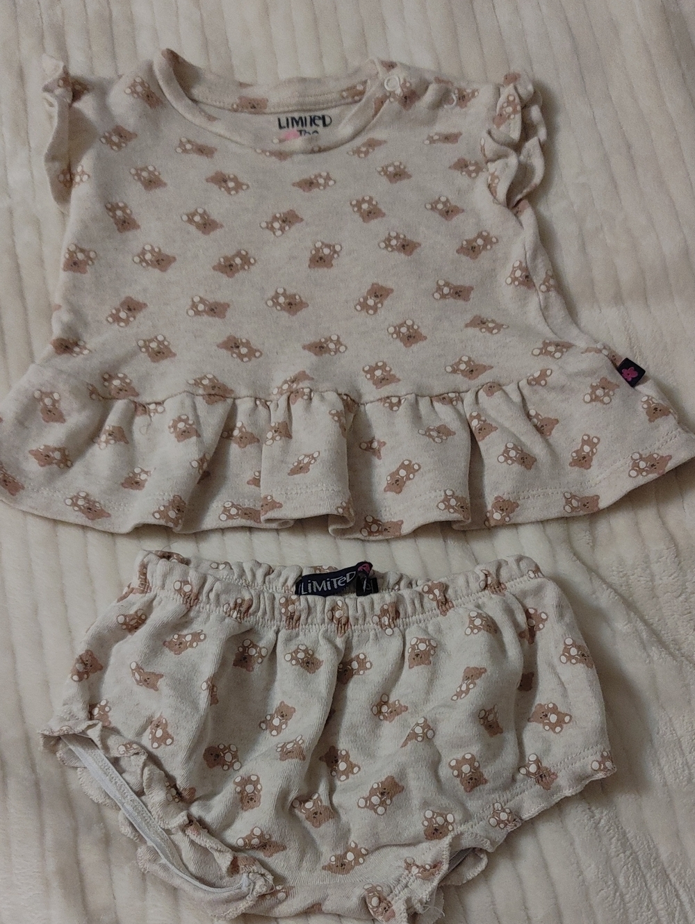 Limited Too Cream and Light Brown Bear Print Matching Set